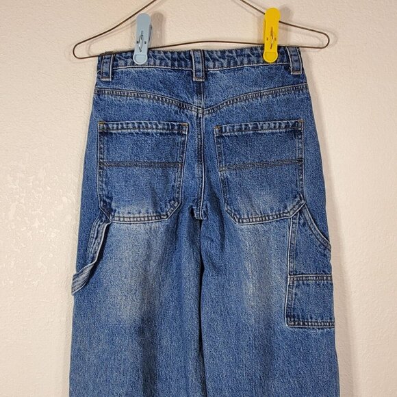 VTG Edikted Womens XS Baggy Cargo Wide Leg Jeans 26x29 90's Y2K Blue Denim - Picture 4 of 9